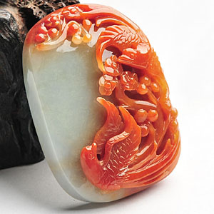 糯冰种红翡喜上眉梢挂件