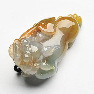 糯冰种褐黄翡招财进宝挂件