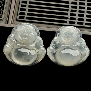 冰玻种晴水玉佛挂件(一对)