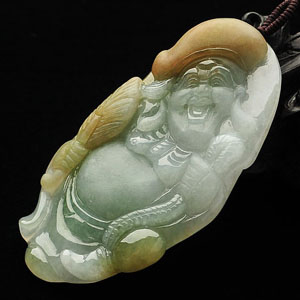 糯冰种褐黄翡济公挂件