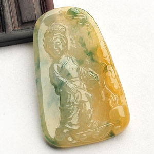 冰种黄翡飘花仕女挂件