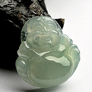 冰种晴水玉佛挂件(金扣)