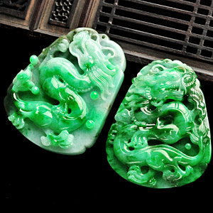 (超值推荐)糯冰种阳绿龙牌挂件(一对)