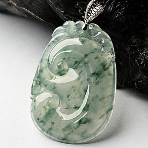 (超值推荐)冰玻种飘花如意挂件(金扣)