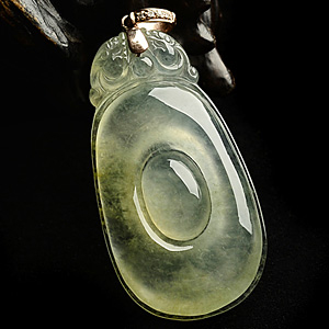 冰玻种黄翡双龙如意挂件(金扣)