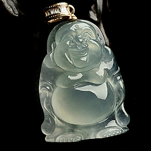 冰玻种晴水站佛挂件(金扣)