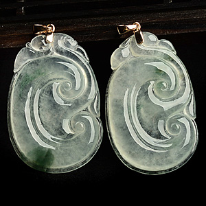 冰种飘花如意挂件(一对)