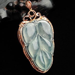 冰种晴水镶玫瑰金叶子胸坠(真钻)