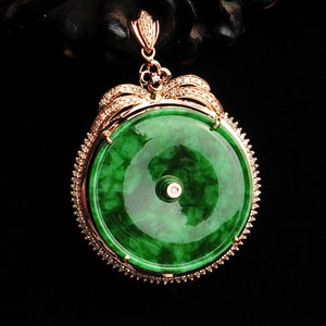 (超值推荐)冰种瓜皮绿镶玫瑰金平安扣胸坠(真钻)