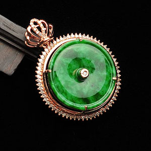(超值推荐)冰种瓜皮绿镶玫瑰金平安扣胸坠(真钻)