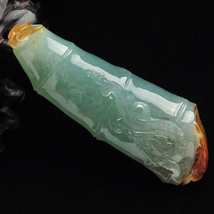 冰种晴水带褐黄翡节节高挂件
