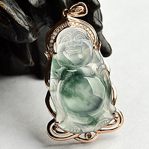 冰种飘花镶玫瑰金站佛胸坠(真钻)