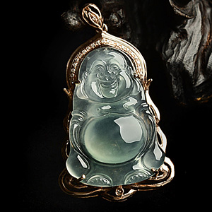 冰种晴水镶玫瑰金站佛胸坠(真钻)