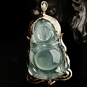 冰种晴水镶玫瑰金站佛胸坠(真钻)