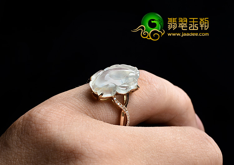 (超值推荐)冰种淡晴水镶玫瑰金貔貅戒指(真钻)