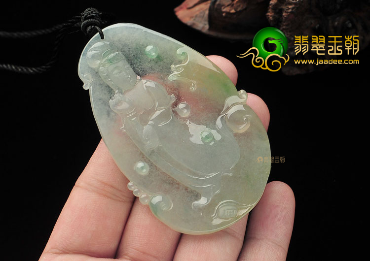 冰种晴水飘花站观音挂件