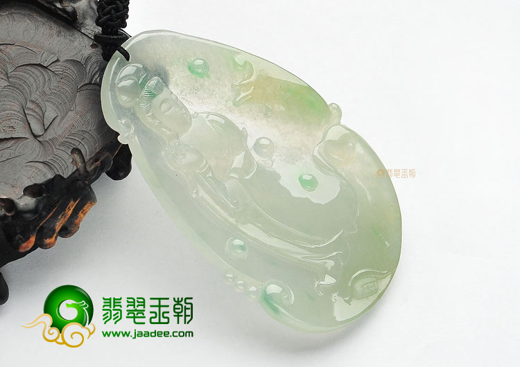 冰种晴水飘花站观音挂件