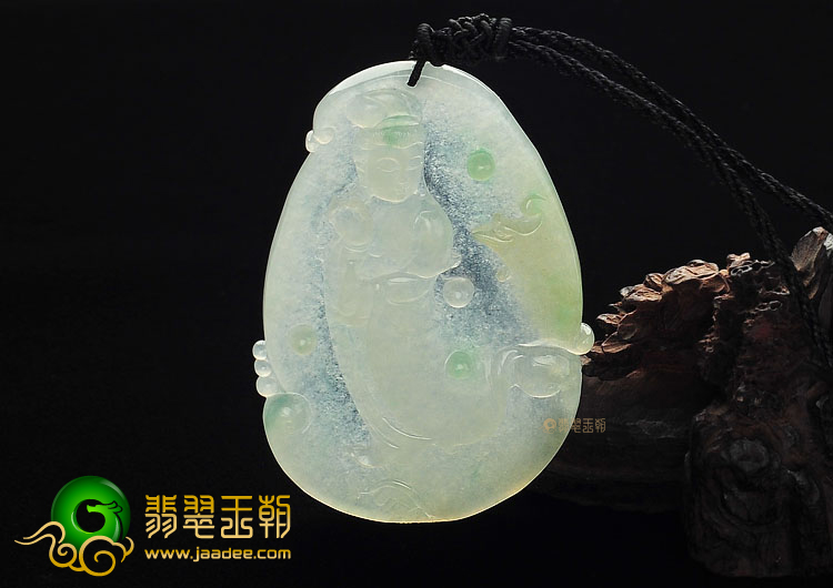 冰种晴水飘花站观音挂件