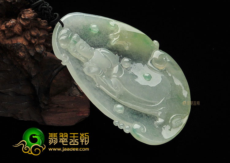 冰种晴水飘花站观音挂件