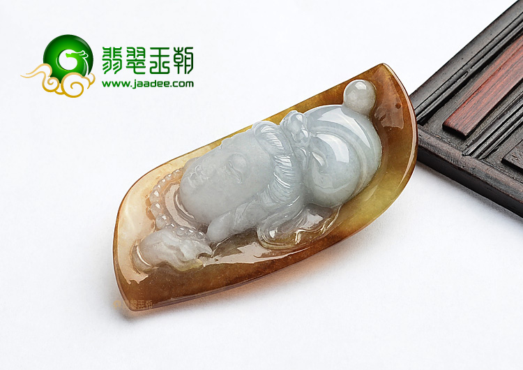 糯冰种褐黄翡观音头挂件