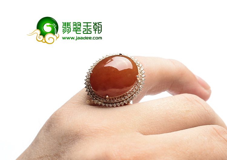 糯冰种红翡镶玫瑰金戒指(真钻)