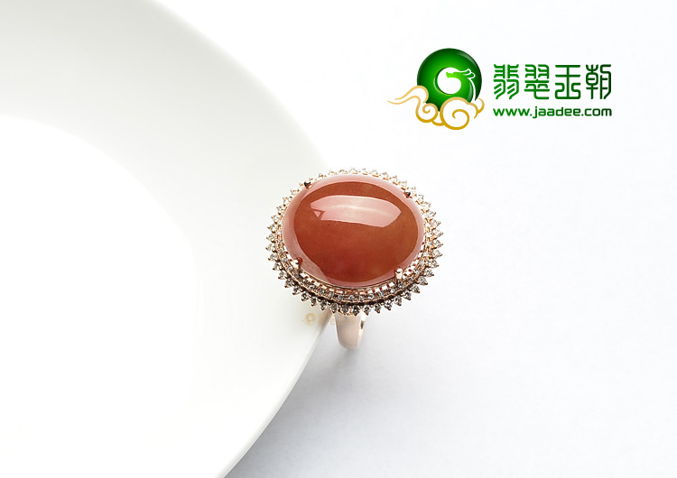 糯冰种红翡镶玫瑰金戒指(真钻)