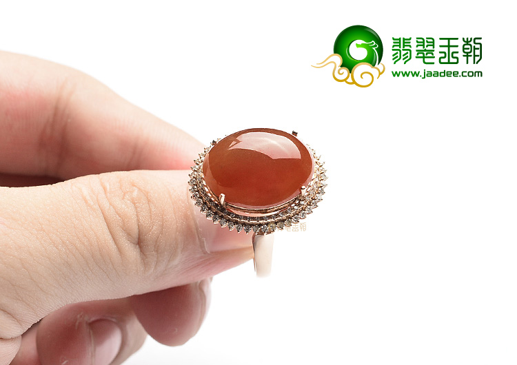糯冰种红翡镶玫瑰金戒指(真钻)