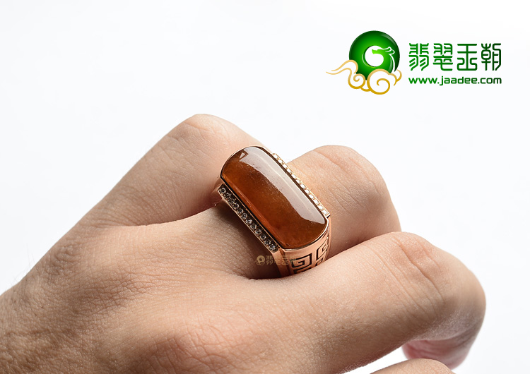 (超值推荐)冰种红黄翡镶玫瑰金马鞍戒指(真钻)