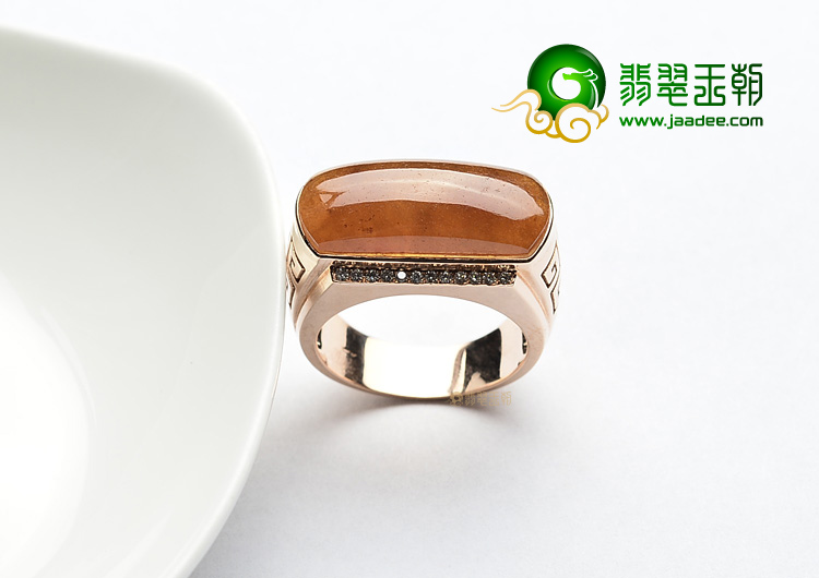(超值推荐)冰种红黄翡镶玫瑰金马鞍戒指(真钻)