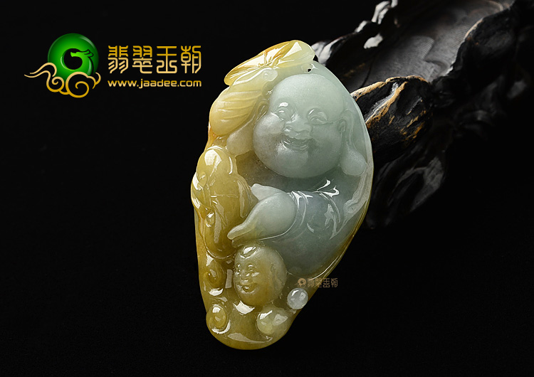 (超值推荐)糯冰种晴水黄翡童子拜佛挂件/手玩件