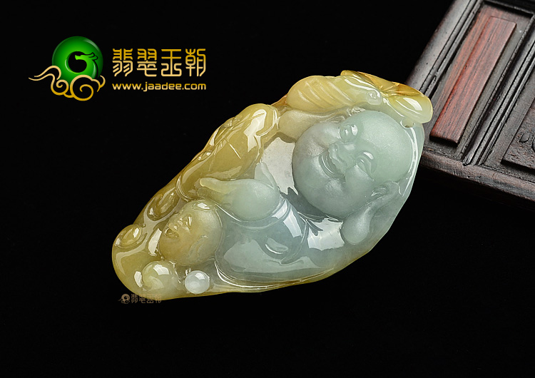 (超值推荐)糯冰种晴水黄翡童子拜佛挂件/手玩件