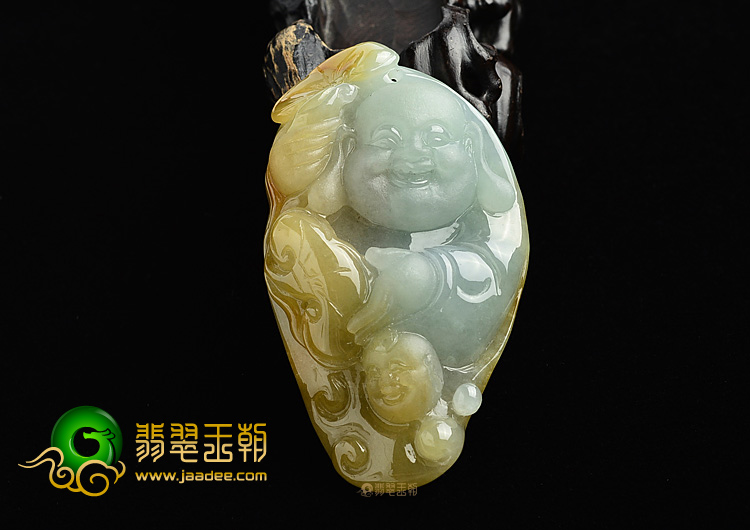 (超值推荐)糯冰种晴水黄翡童子拜佛挂件/手玩件