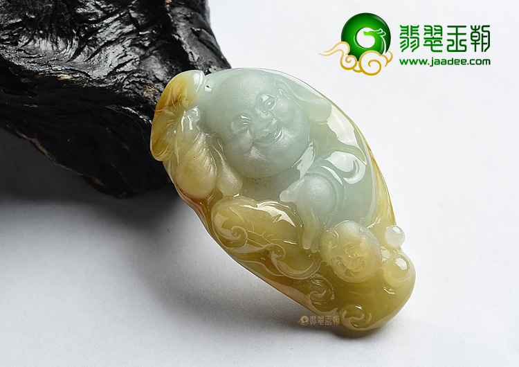 (超值推荐)糯冰种晴水黄翡童子拜佛挂件/手玩件