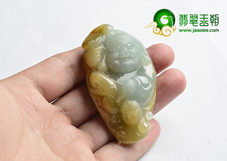 (超值推荐)糯冰种晴水黄翡童子拜佛挂件/手玩件