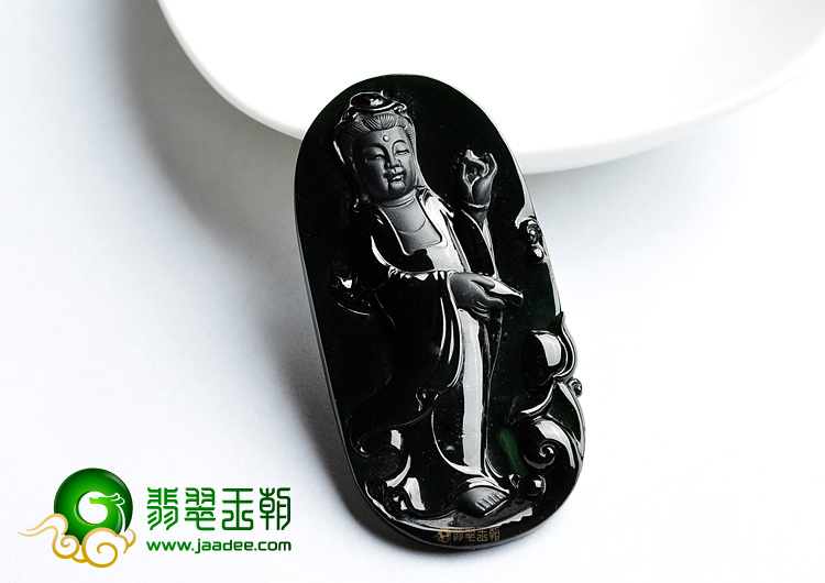 (超值推荐)玻璃种墨翠站观音挂件