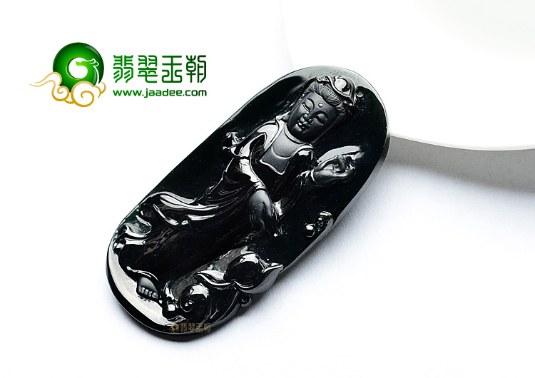 (超值推荐)玻璃种墨翠站观音挂件