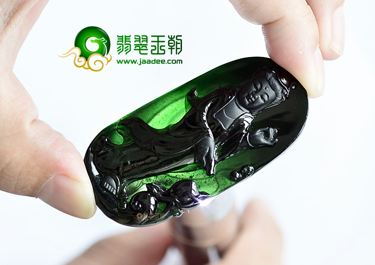 (超值推荐)玻璃种墨翠站观音挂件