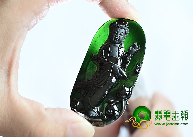 (超值推荐)玻璃种墨翠站观音挂件