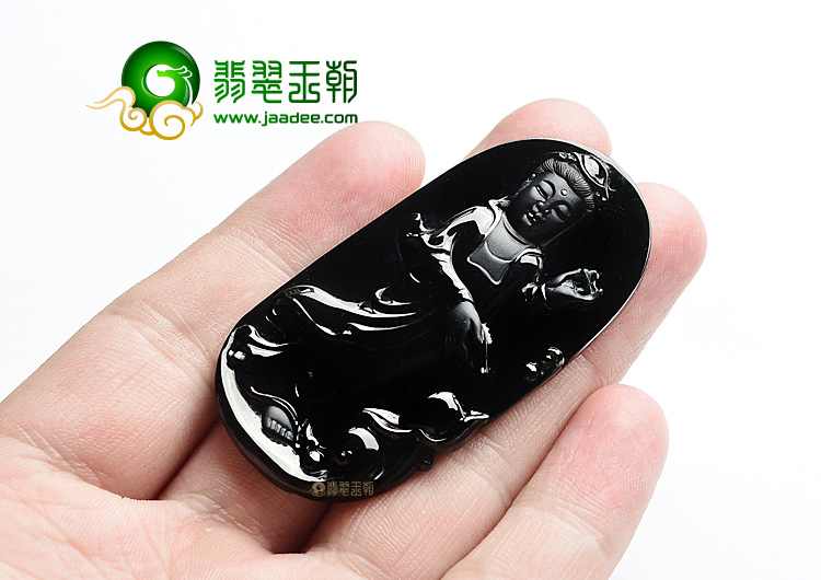 (超值推荐)玻璃种墨翠站观音挂件