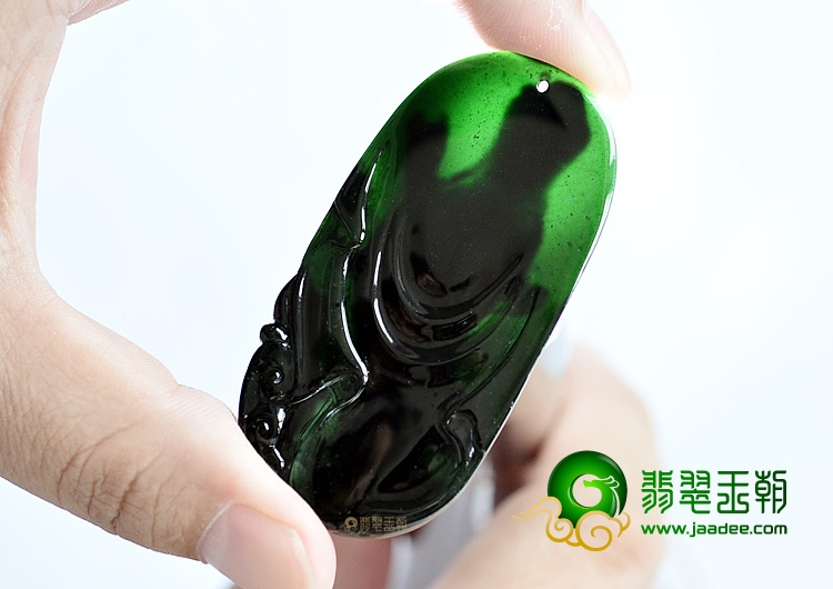 (超值推荐)玻璃种墨翠站观音挂件