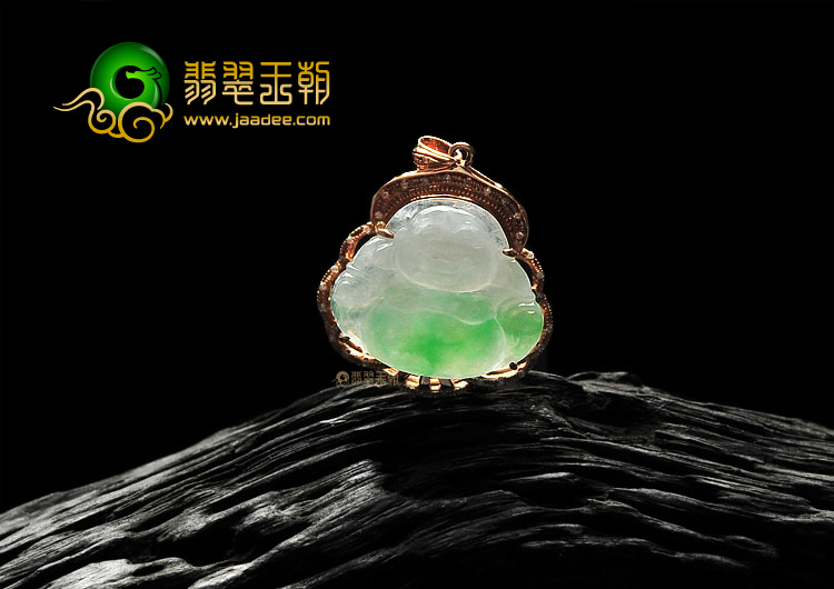 糯冰种飘翠镶玫瑰金小佛胸坠(真钻)