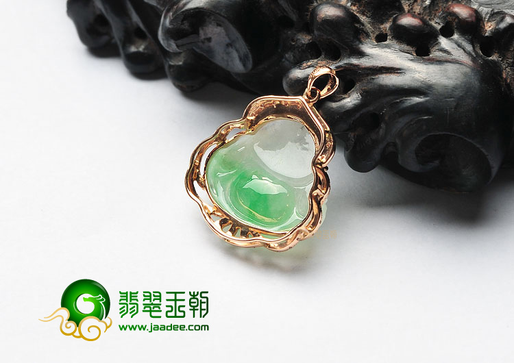 糯冰种飘翠镶玫瑰金小佛胸坠(真钻)