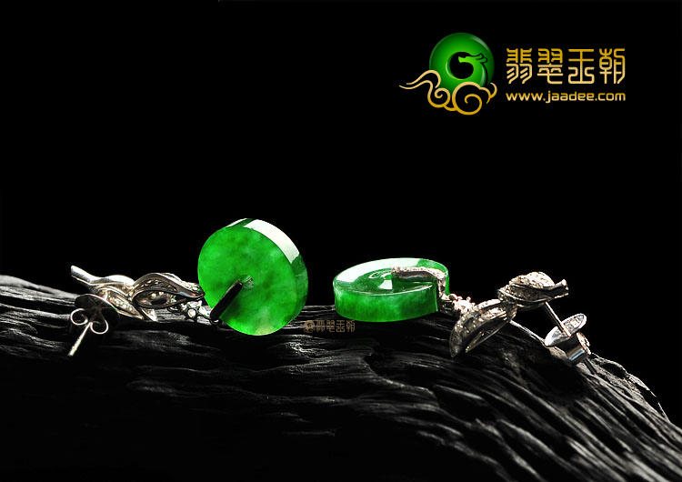 冰种正阳绿镶白金平安扣耳坠(真钻)