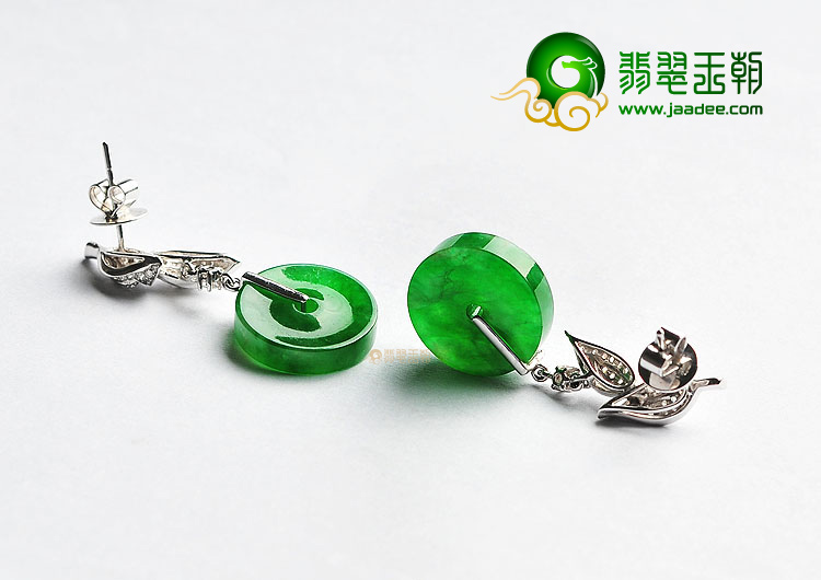 冰种正阳绿镶白金平安扣耳坠(真钻)