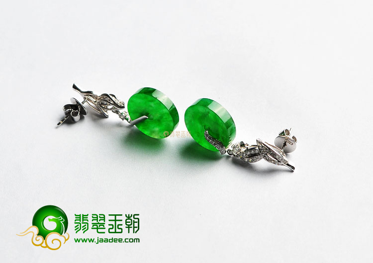 冰种正阳绿镶白金平安扣耳坠(真钻)