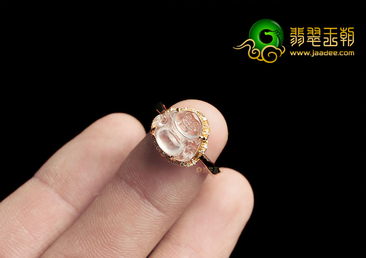 玻璃种无色镶玫瑰金玉佛戒指(真钻)