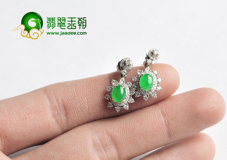 冰种正阳绿镶白金耳坠(真钻)