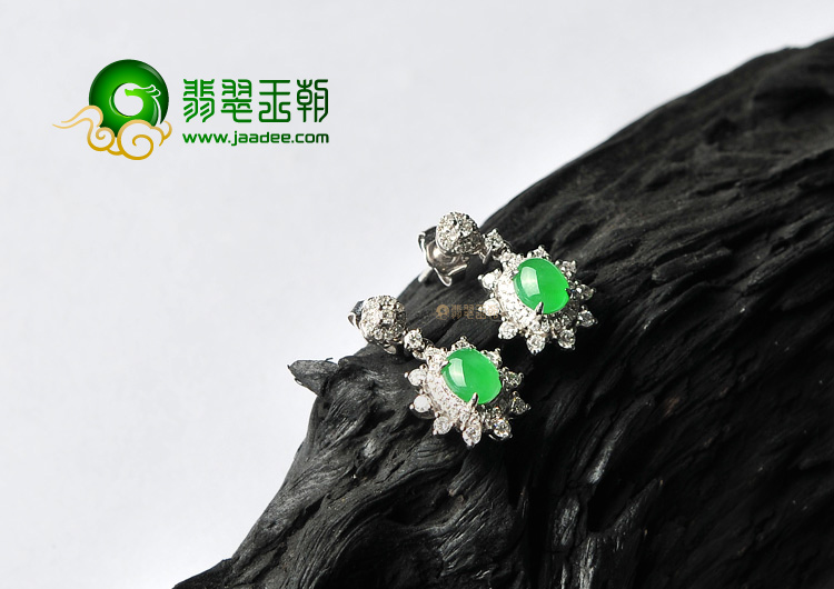 冰种正阳绿镶白金耳坠(真钻)