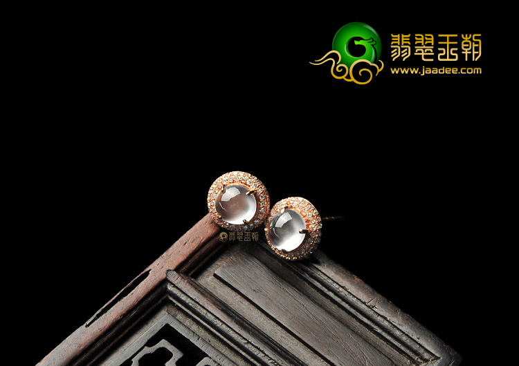 玻璃种强莹光无色镶玫瑰金耳钉(真钻)
