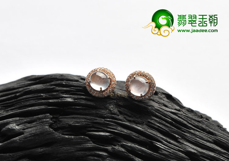 玻璃种强莹光无色镶玫瑰金耳钉(真钻)